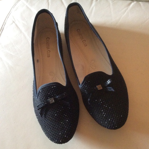 Charter Club Women Slip On Loafers Kimii 2 Size US 9 M Black Bling Bow - Picture 1 of 6